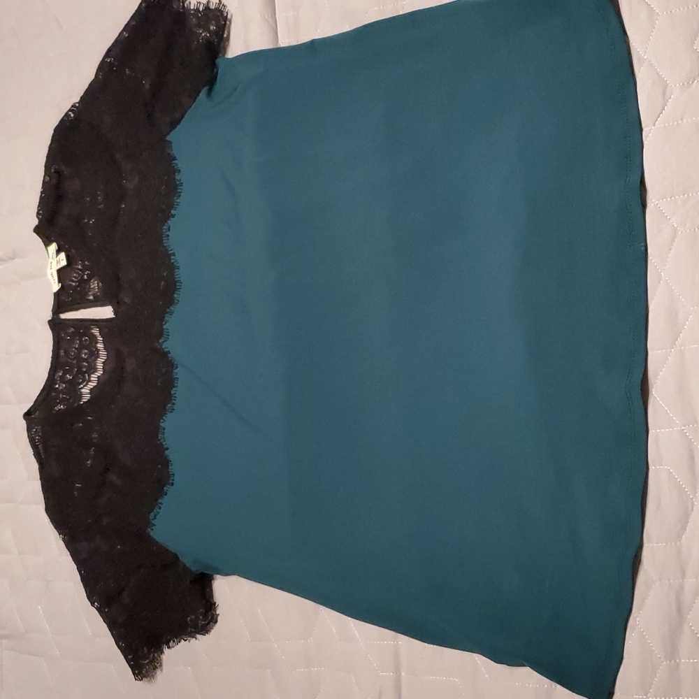 Emerald green and black lace top